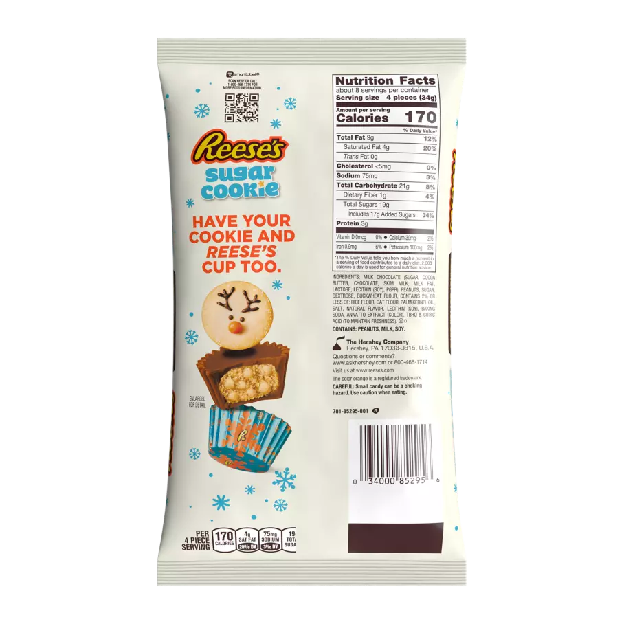 REESE'S Sugar Cookie Milk Chocolate Miniatures Peanut Butter Cups, 9.9 oz bag - Back of Package