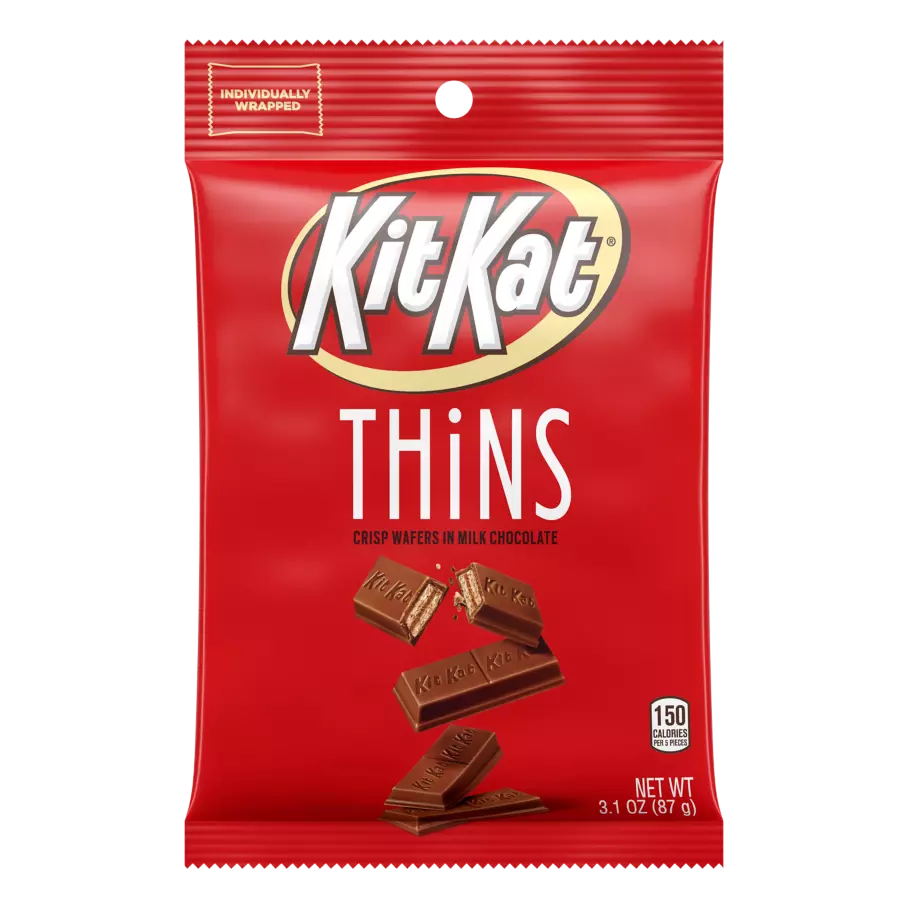 KIT KAT® THiNS Milk Chocolate Candy Bars, 3.1 oz bag - Front of Package