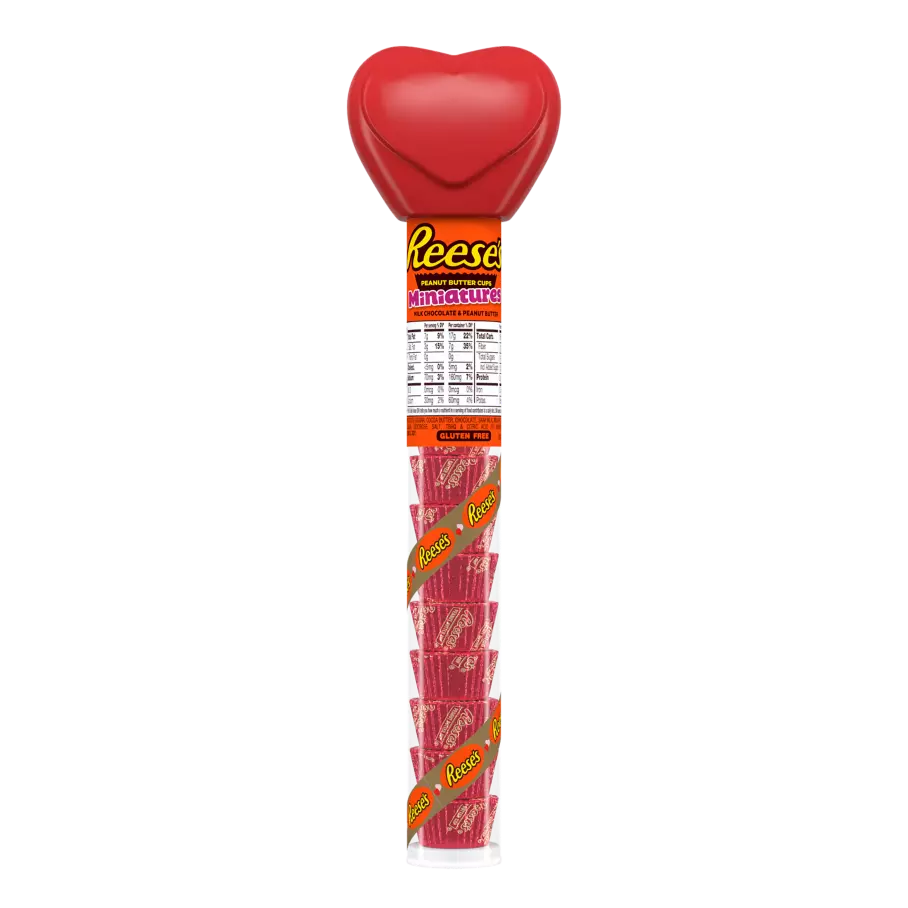 REESE'S Valentine's Milk Chocolate Miniatures Peanut Butter Cups, 2.17 oz cane - Front of Package