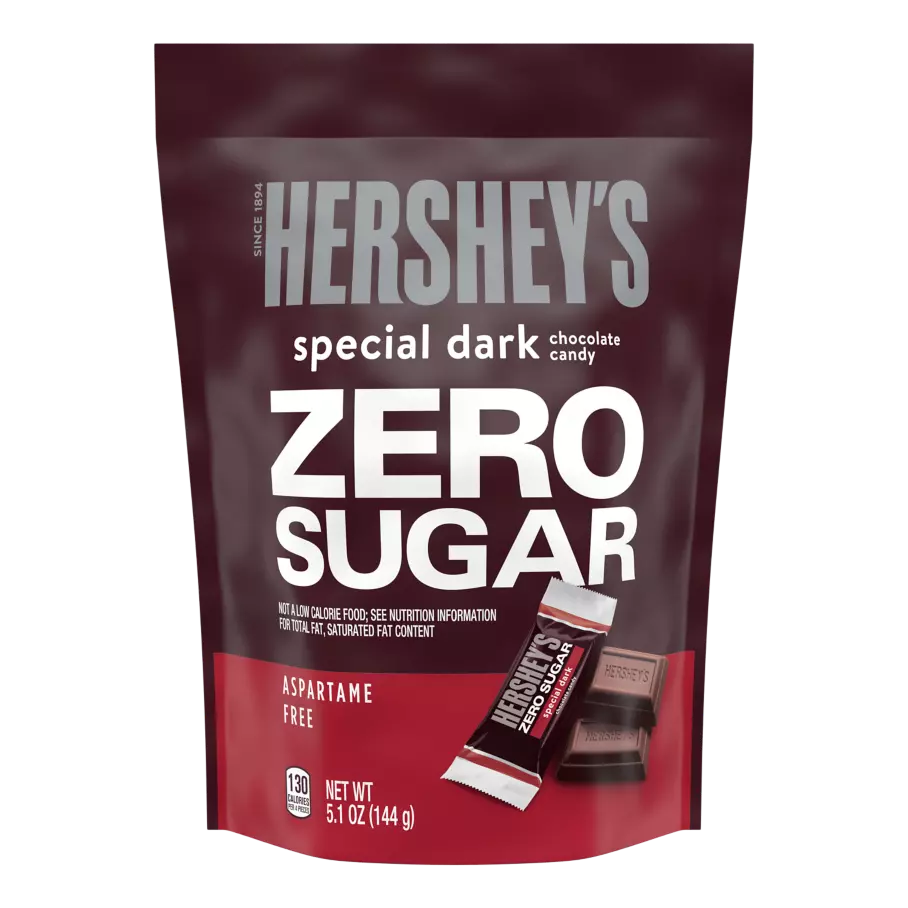 HERSHEY'S SPECIAL DARK Zero Sugar Chocolate Candy Bars, 5.1 oz bag - Front of Package