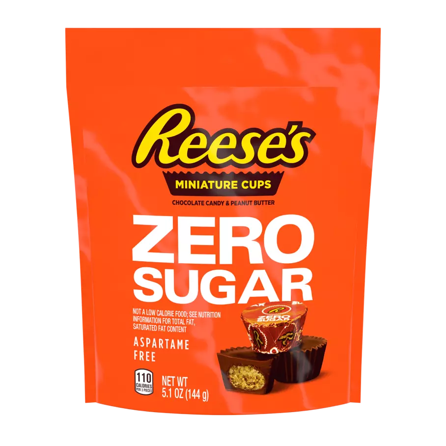 REESE'S Zero Sugar Miniatures Chocolate Candy Peanut Butter Cups, 5.1 oz bag - Front of Package