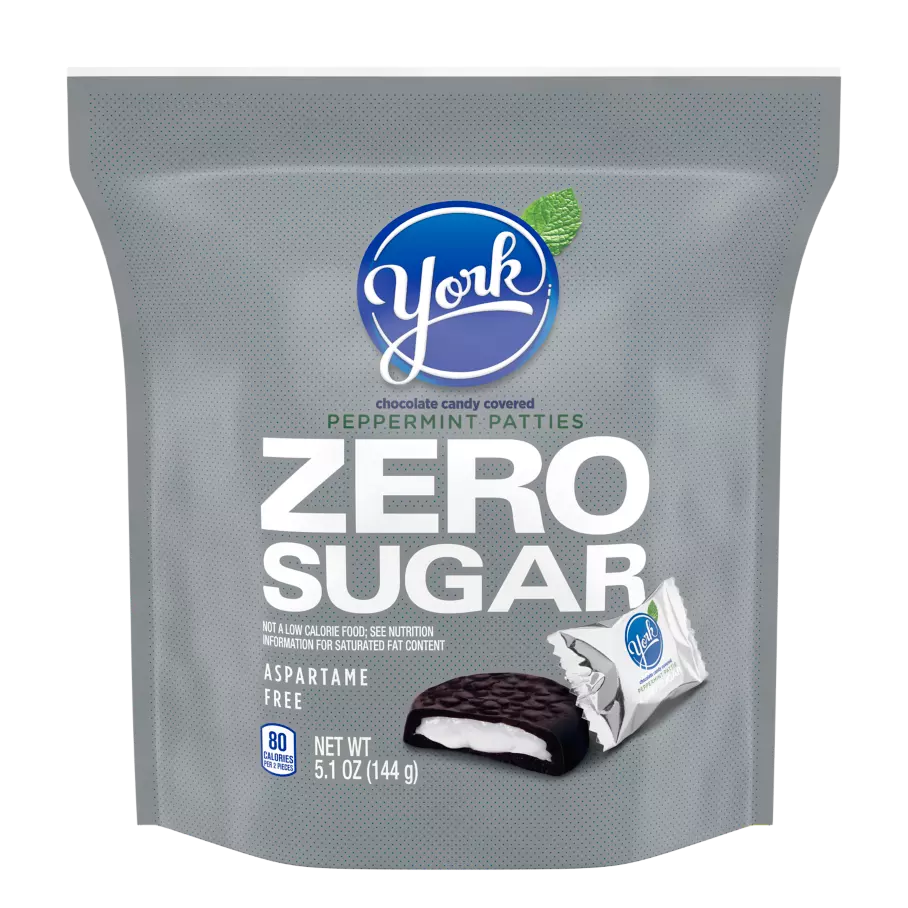 YORK Zero Sugar Dark Chocolate Candy Peppermint Patties, 5.1 oz bag - Front of Package
