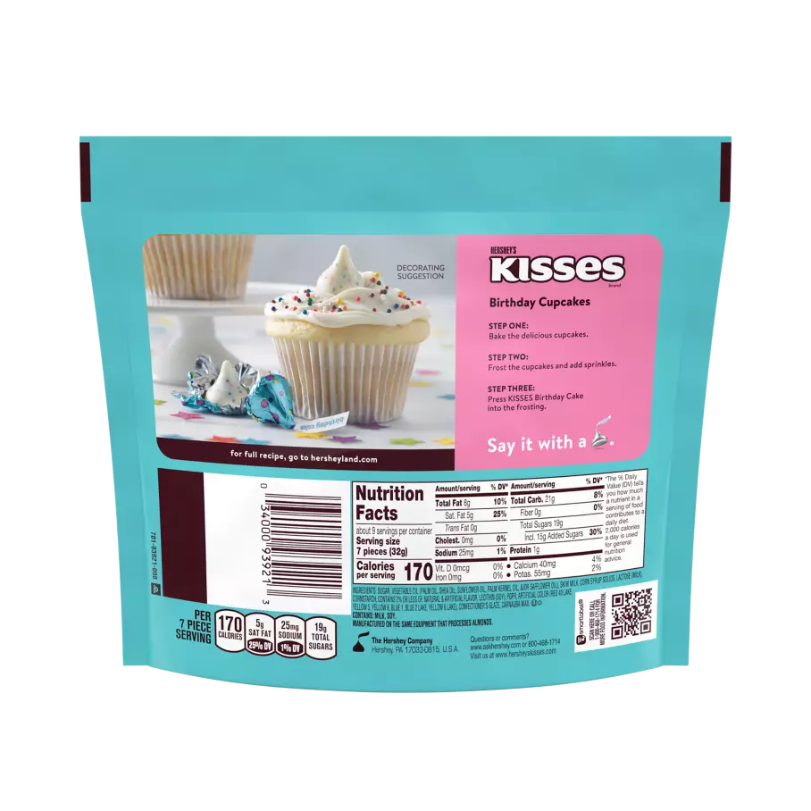 HERSHEY'S KISSES Birthday Cake Candy, 10 oz pack - Back of Package
