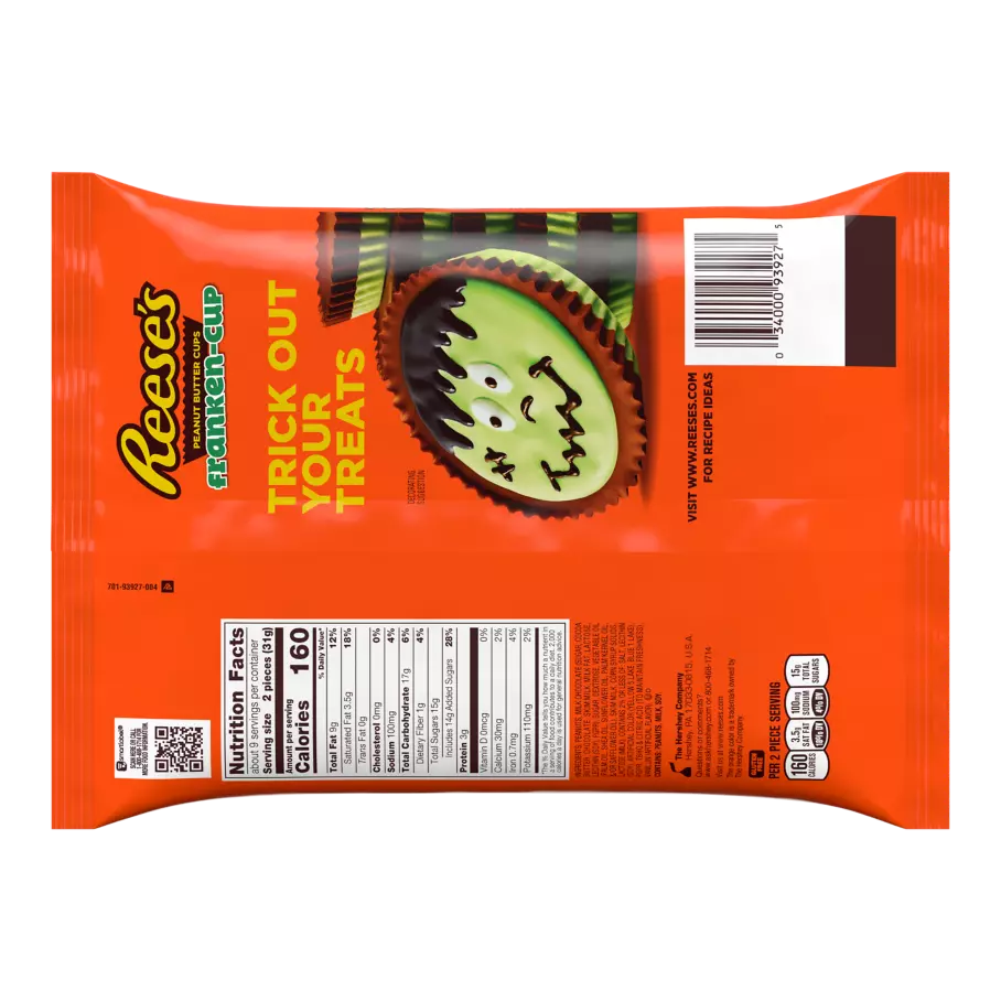 REESE'S Franken-Cup Milk Chocolate Snack Size Peanut Butter Cups, 9.35 oz bag - Back of Package