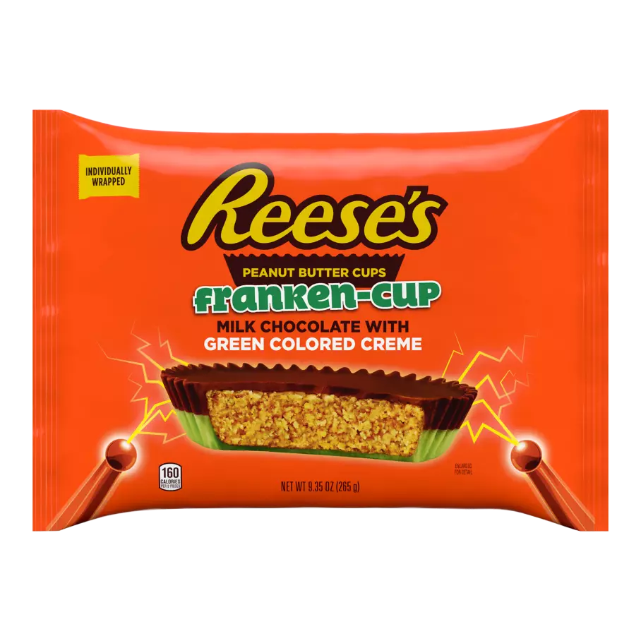 REESE'S Franken-Cup Milk Chocolate Snack Size Peanut Butter Cups, 9.35 oz bag - Front of Package