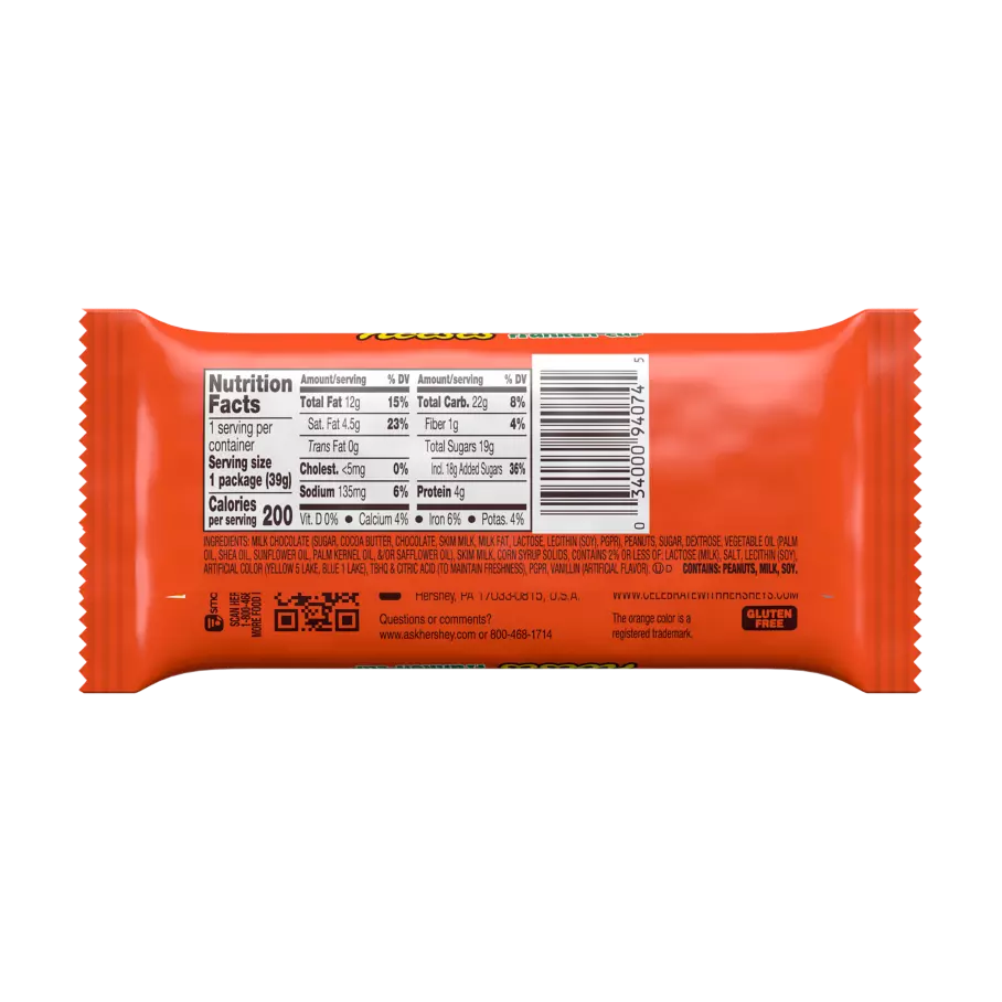REESE'S Franken-Cup Milk Chocolate Peanut Butter Cups, 1.4 oz - Back of Package
