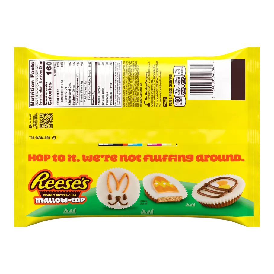REESE'S Mallow-Top Marshmallow Creme with Milk Chocolate Snack Size Peanut Butter Cups, 9.35 oz bag - Back of Package
