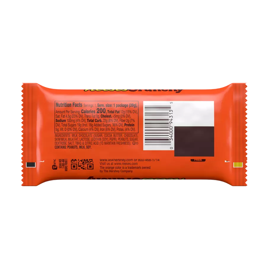 REESE'S Crunchy Milk Chocolate Peanut Butter Cups, 1.4 oz - Back of Package