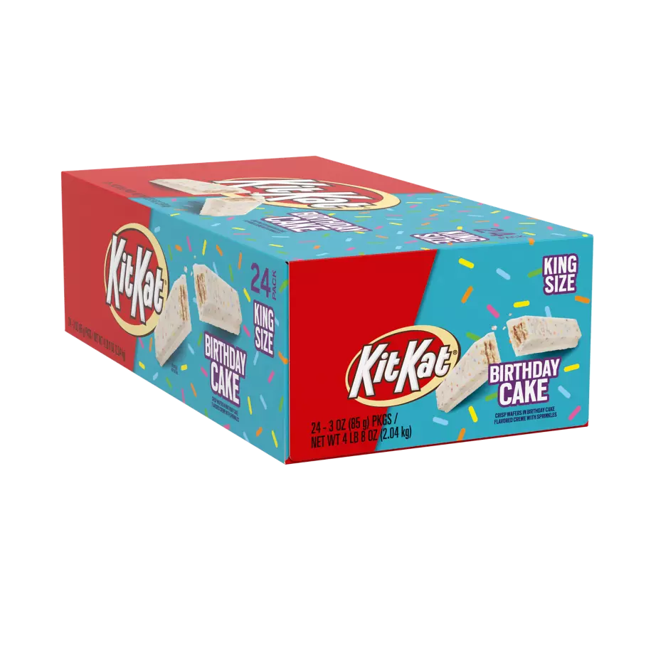 KIT KAT® Birthday Cake King Size Candy Bars, 3 oz, 24 count box - Front of Package