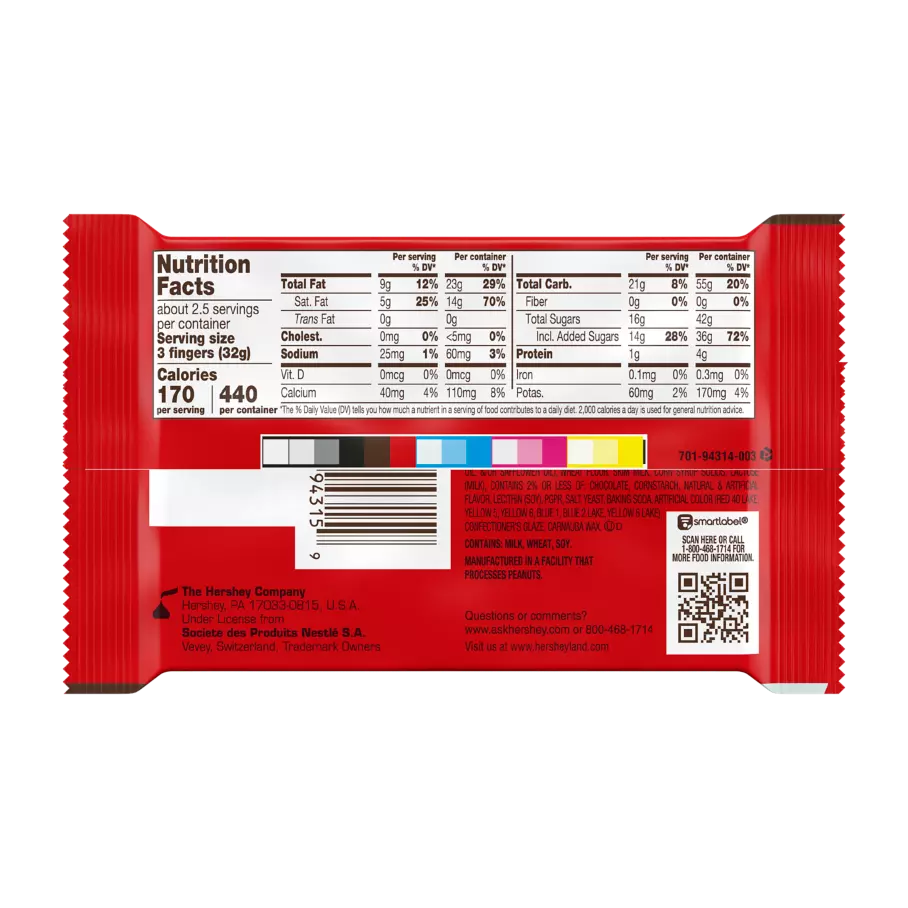 KIT KAT® Birthday Cake King Size Candy Bar, 3 oz - Back of Package