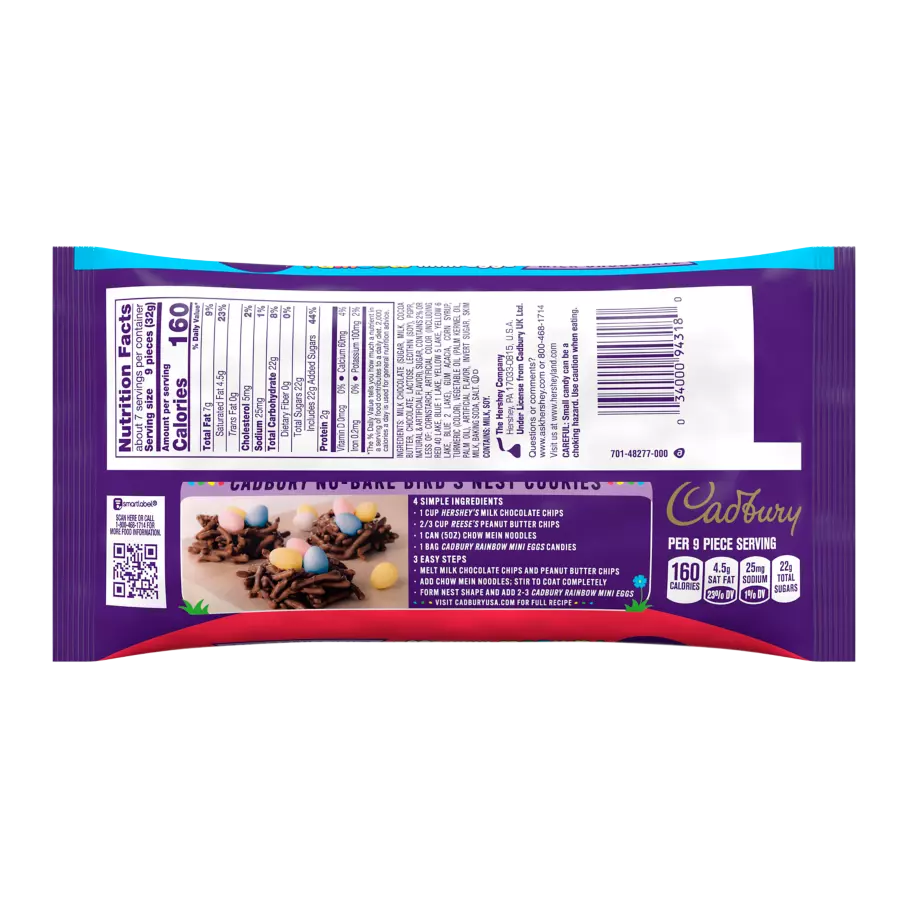 CADBURY MINI EGGS Rainbow Milk Chocolate Candy, 8 oz bag - Back of Package