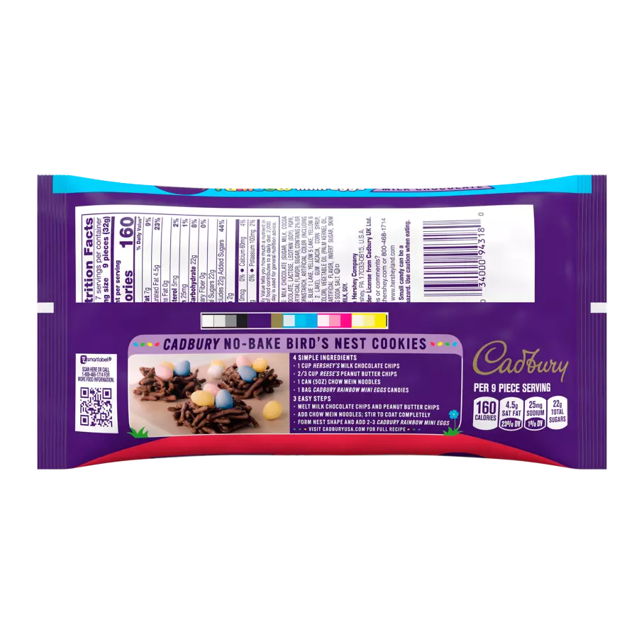 CADBURY MINI EGGS Rainbow Milk Chocolate Candy, 8 oz bag - Back of Package
