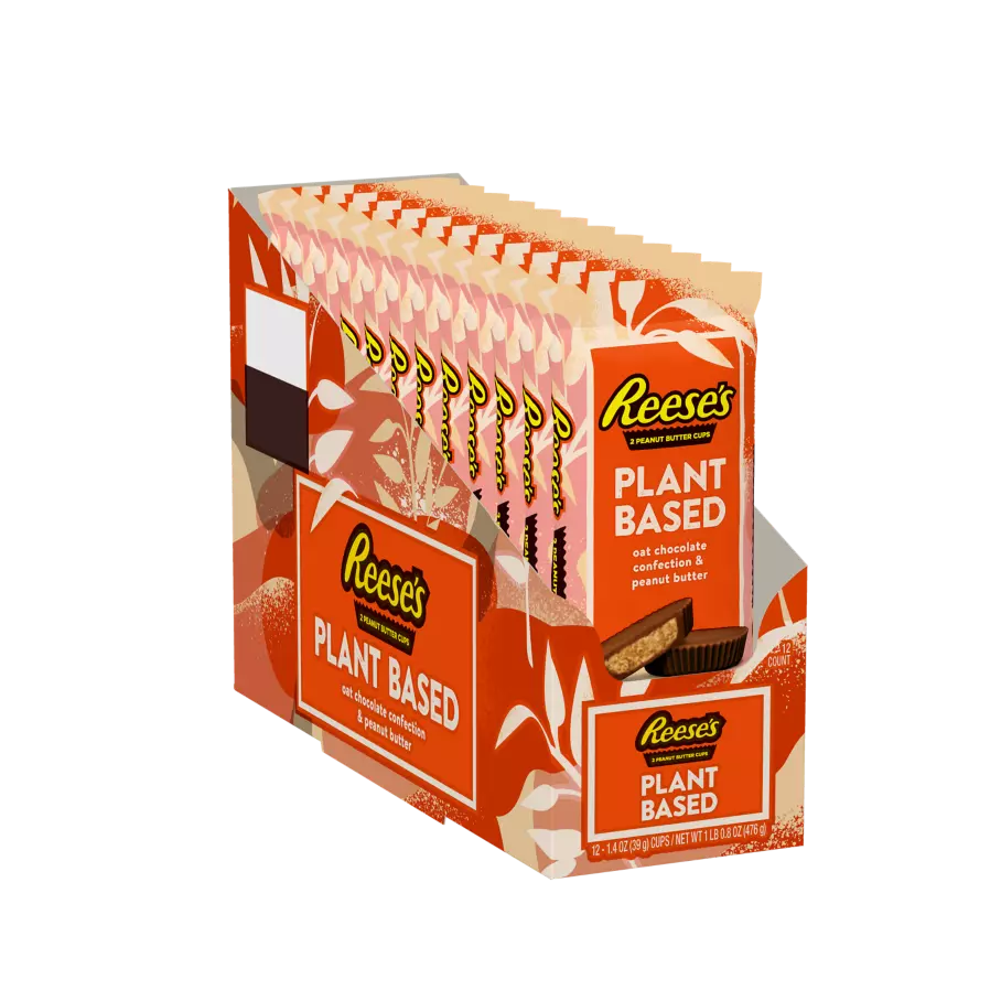 REESE'S Plant Based Oat Chocolate Confection & Peanut Butter Candy Bars, 1.4 oz, 12 count box - Front of Package