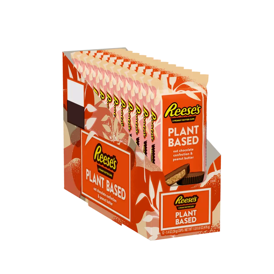 REESE'S Plant Based Oat Chocolate Confection & Peanut Butter Cups, 1.4 oz, 12 count box - Front of Package