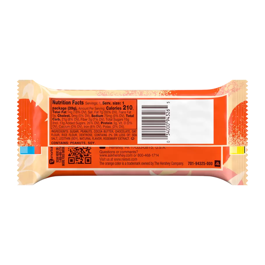 REESE'S Plant Based Oat Chocolate Confection & Peanut Butter Candy Bars, 1.4 oz - Back of Package
