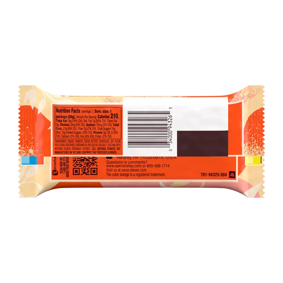 REESE'S Plant Based Oat Chocolate Confection & Peanut Butter Cups, 1.4 oz - Back of Package