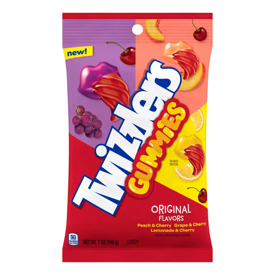 TWIZZLERS Gummies Original Flavors Candy, 7 oz bag - Front of Package