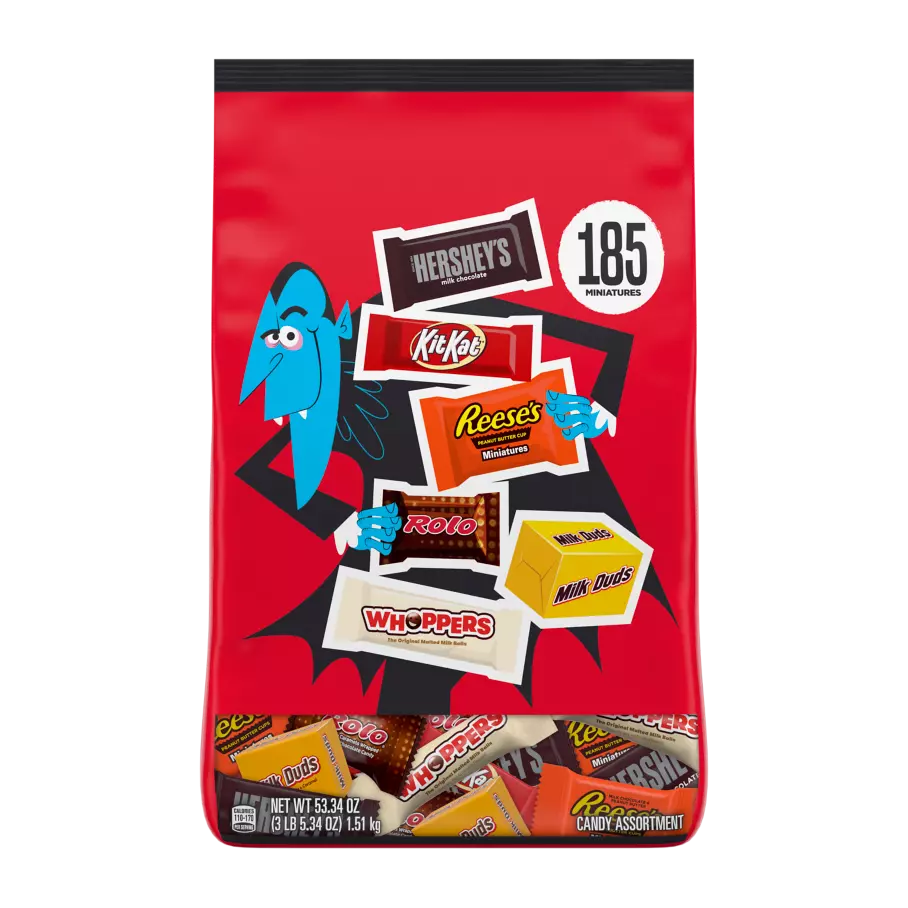 Hershey Halloween Chocolate Miniatures Assortment, 53.34 oz bag, 185 pieces - Front of Package