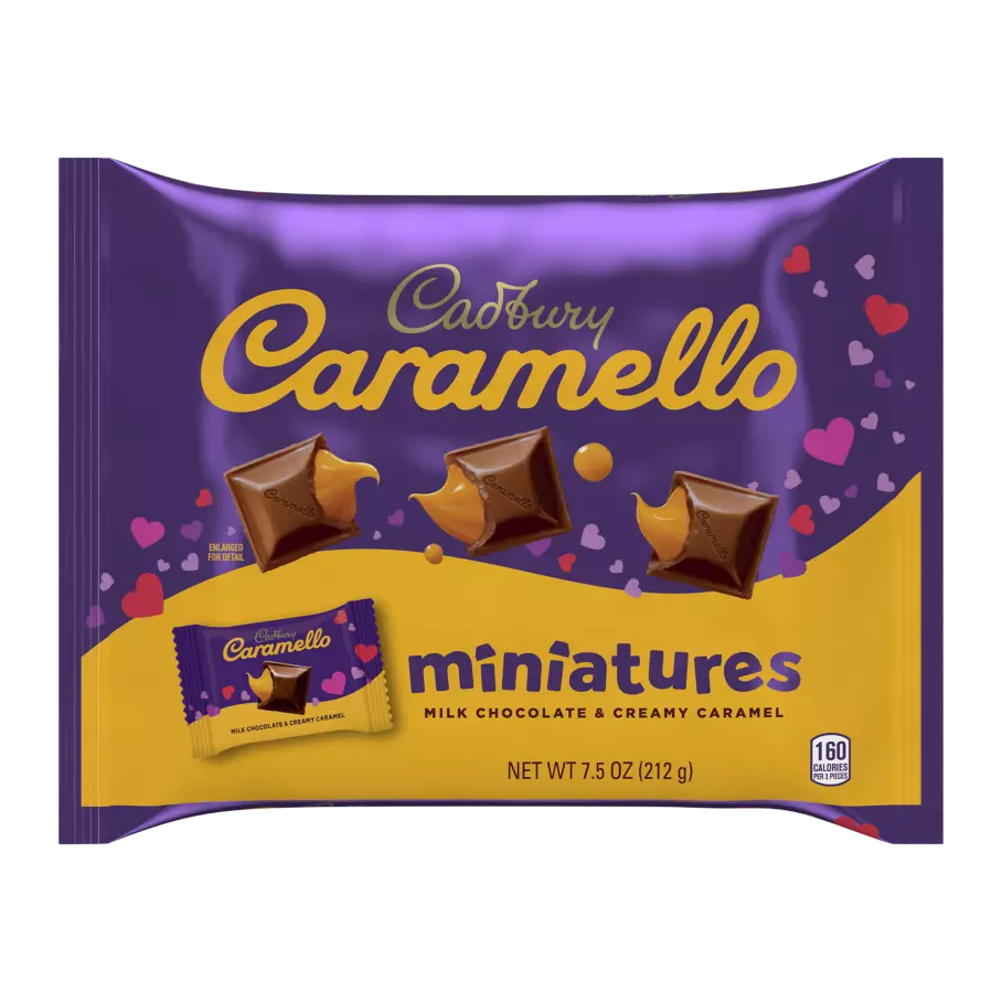 CADBURY CARAMELLO Valentine's Milk Chocolate & Creamy Caramel Miniatures Candy Bars, 7.5 oz bag - Front of Package