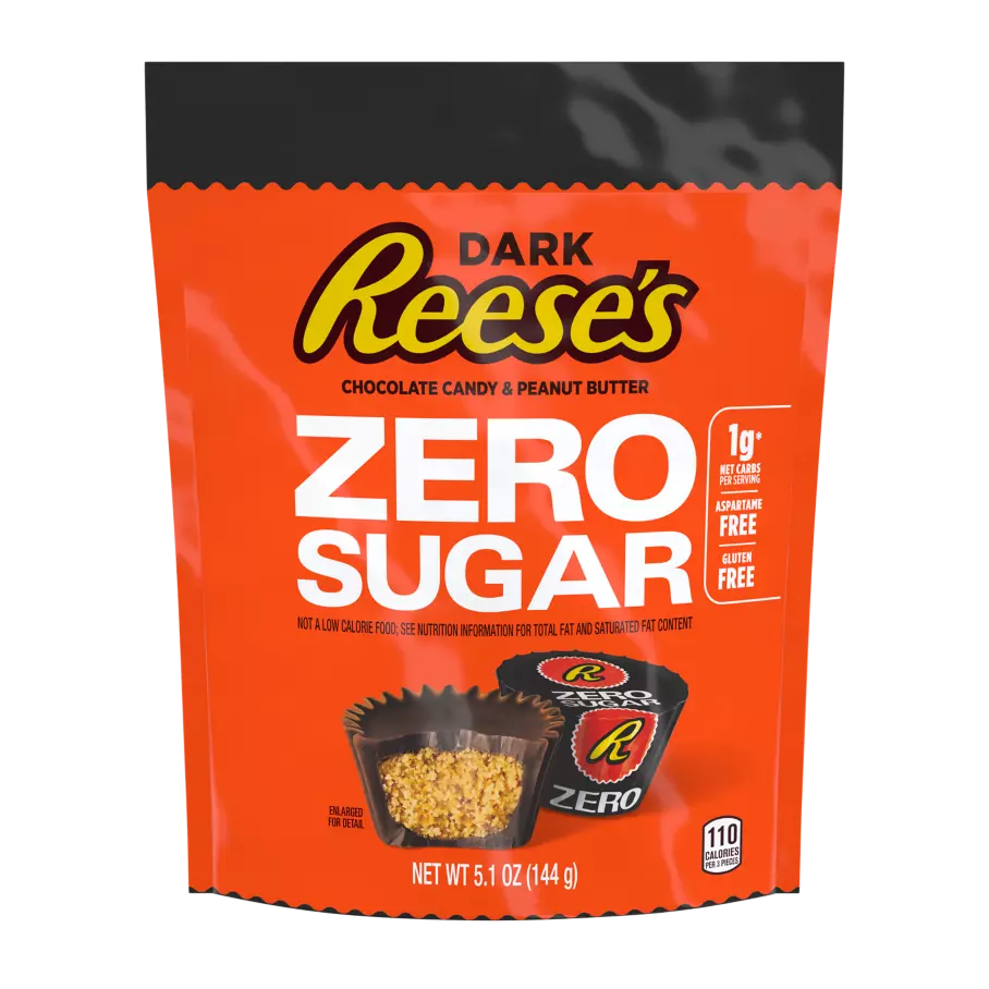 Dark REESE'S Zero Sugar Miniatures Chocolate Candy Peanut Butter Cups, 5.1 oz bag - Front of Package