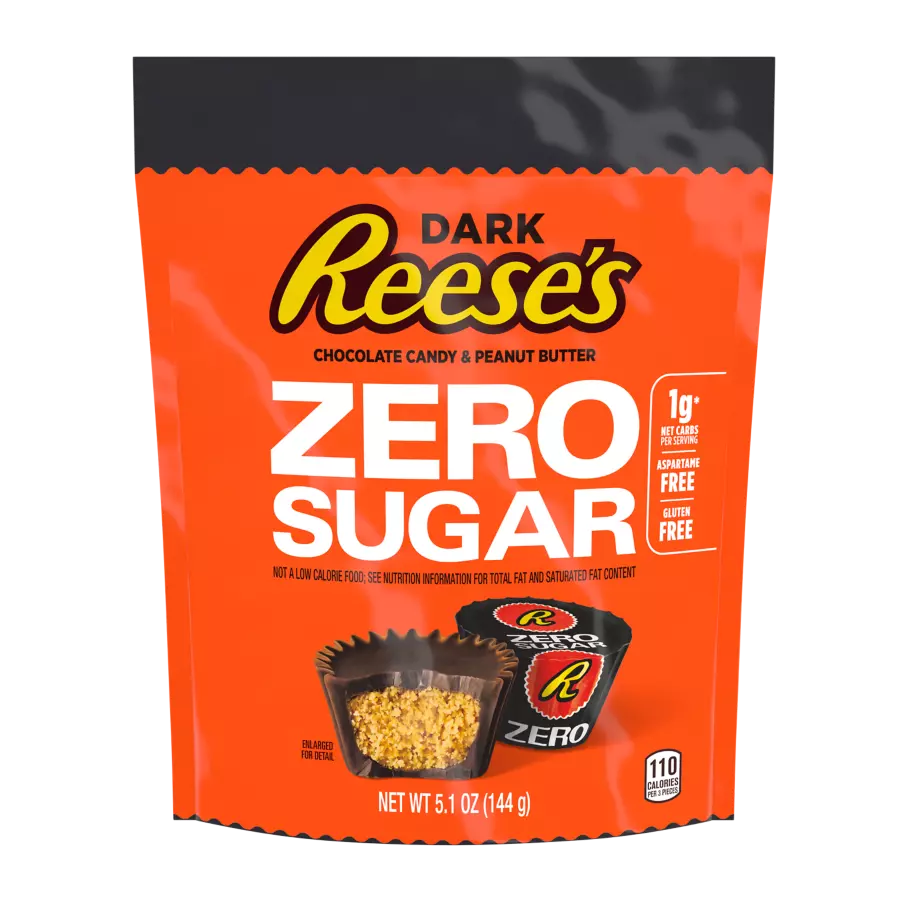 Dark REESE'S Zero Sugar Miniatures Chocolate Candy Peanut Butter Cups, 5.1 oz bag - Front of Package