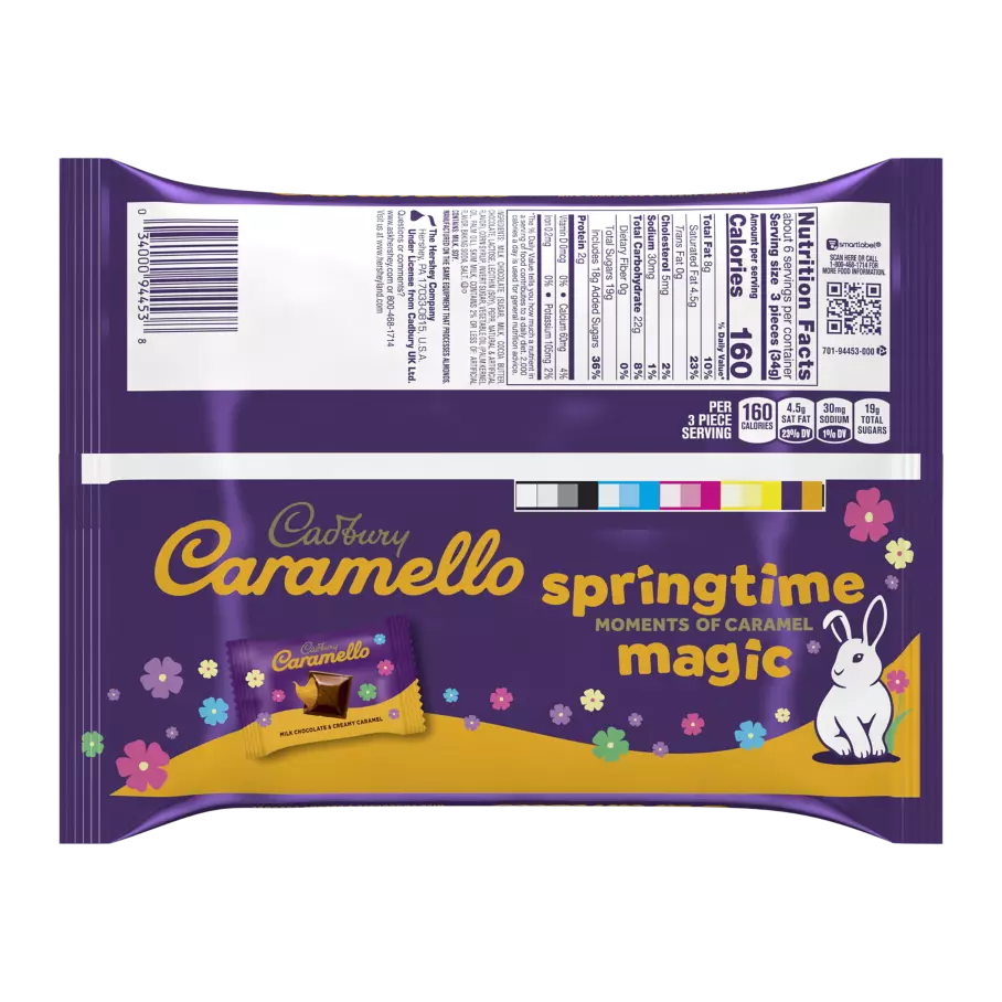 CADBURY CARAMELLO Easter Milk Chocolate & Creamy Caramel Miniatures Candy Bars, 7.6 oz bag - Back of Package