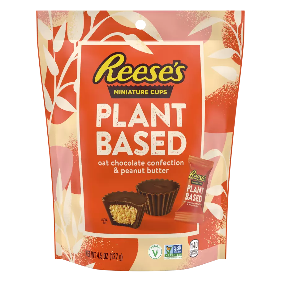 REESE'S Plant Based Miniatures Oat Chocolate Confection & Peanut Butter Cups, 4.5 oz bag - Front of Package