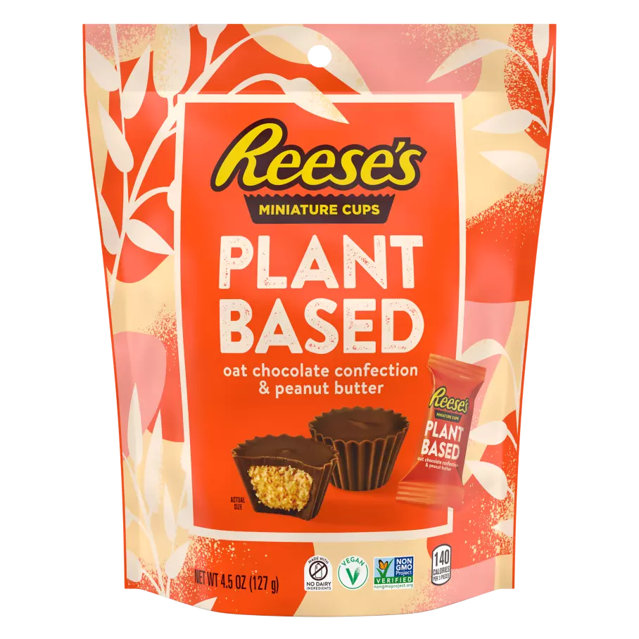 REESE'S Plant Based Miniatures Oat Chocolate Confection & Peanut Butter Cups, 4.5 oz bag - Front of Package