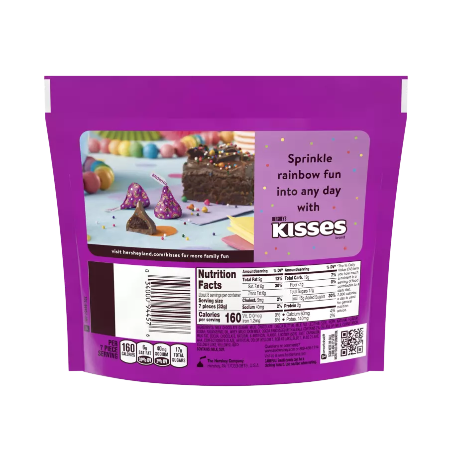 HERSHEY'S KISSES Rainbow Brownie Candy, 9 oz bag - Back of Package