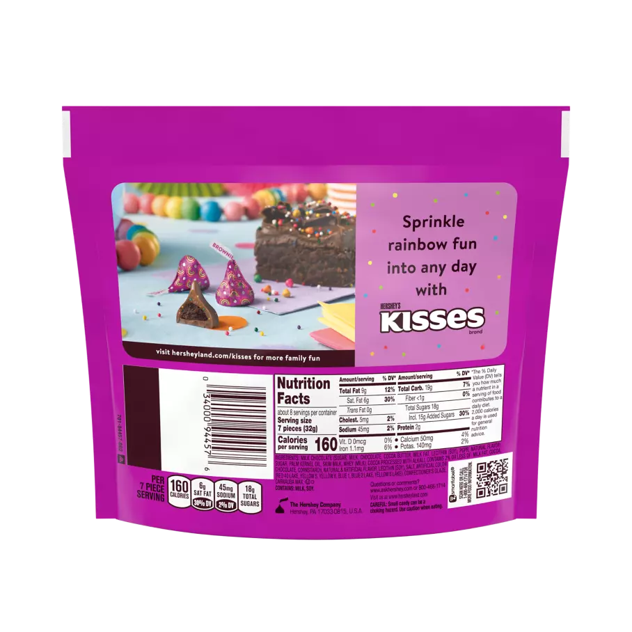 HERSHEY'S KISSES Rainbow Brownie Candy, 9 oz bag - Back of Package