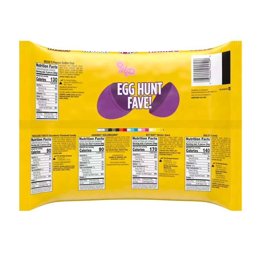 Hershey Chocolate & Sweets Easter Assortment, 13.27 oz bag, 45 pieces - Back of Package