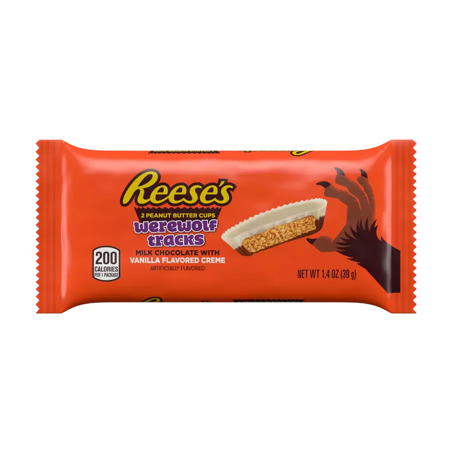 REESE'S Werewolf Tracks Milk Chocolate Peanut Butter Cups, 1.4 oz - Front of Package