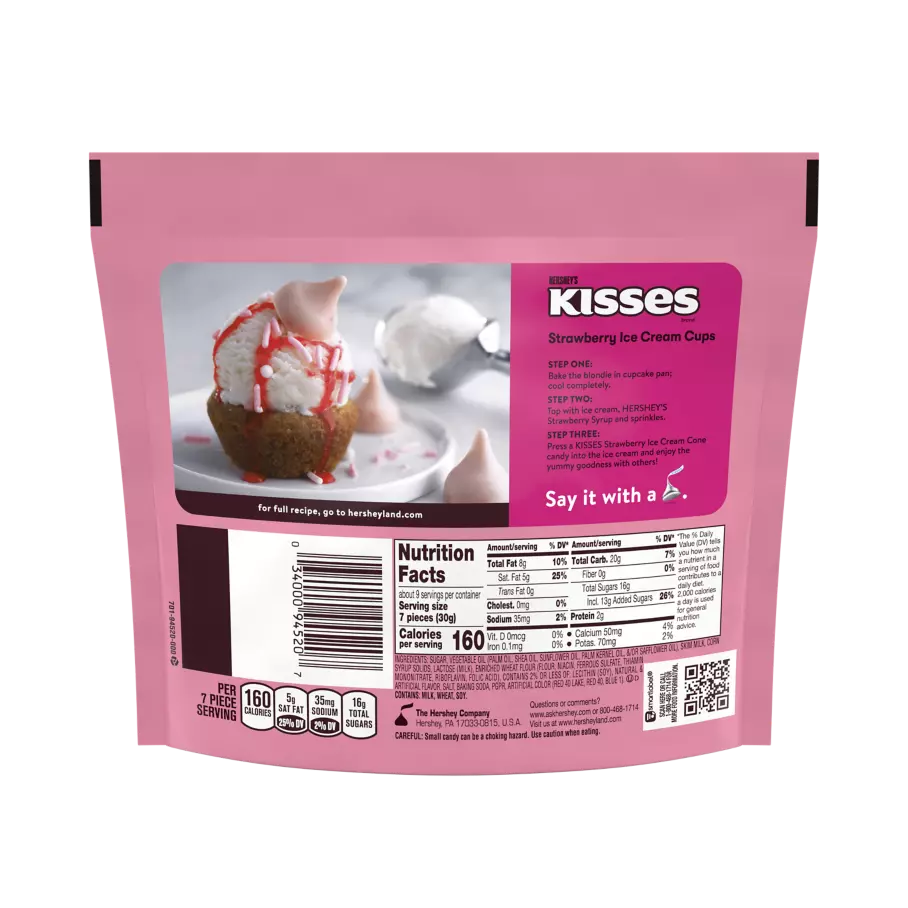 HERSHEY’S KISSES Strawberry Ice Cream Cone Candy, 9 oz bag - Back of Package
