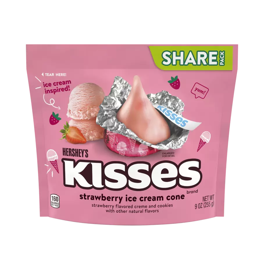 HERSHEY’S KISSES Strawberry Ice Cream Cone Candy, 9 oz bag - Front of Package