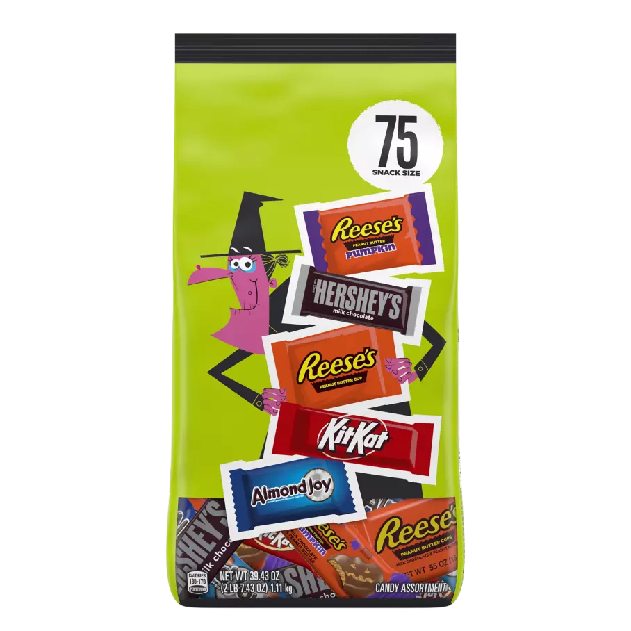 Hershey Halloween Chocolate Snack Size Assortment, 39.43 oz bag, 75 pieces - Front of Package