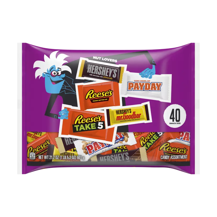 Hershey Halloween Nut Lovers Snack Size Assortment, 21.2 oz bag, 40 pieces - Front of Package