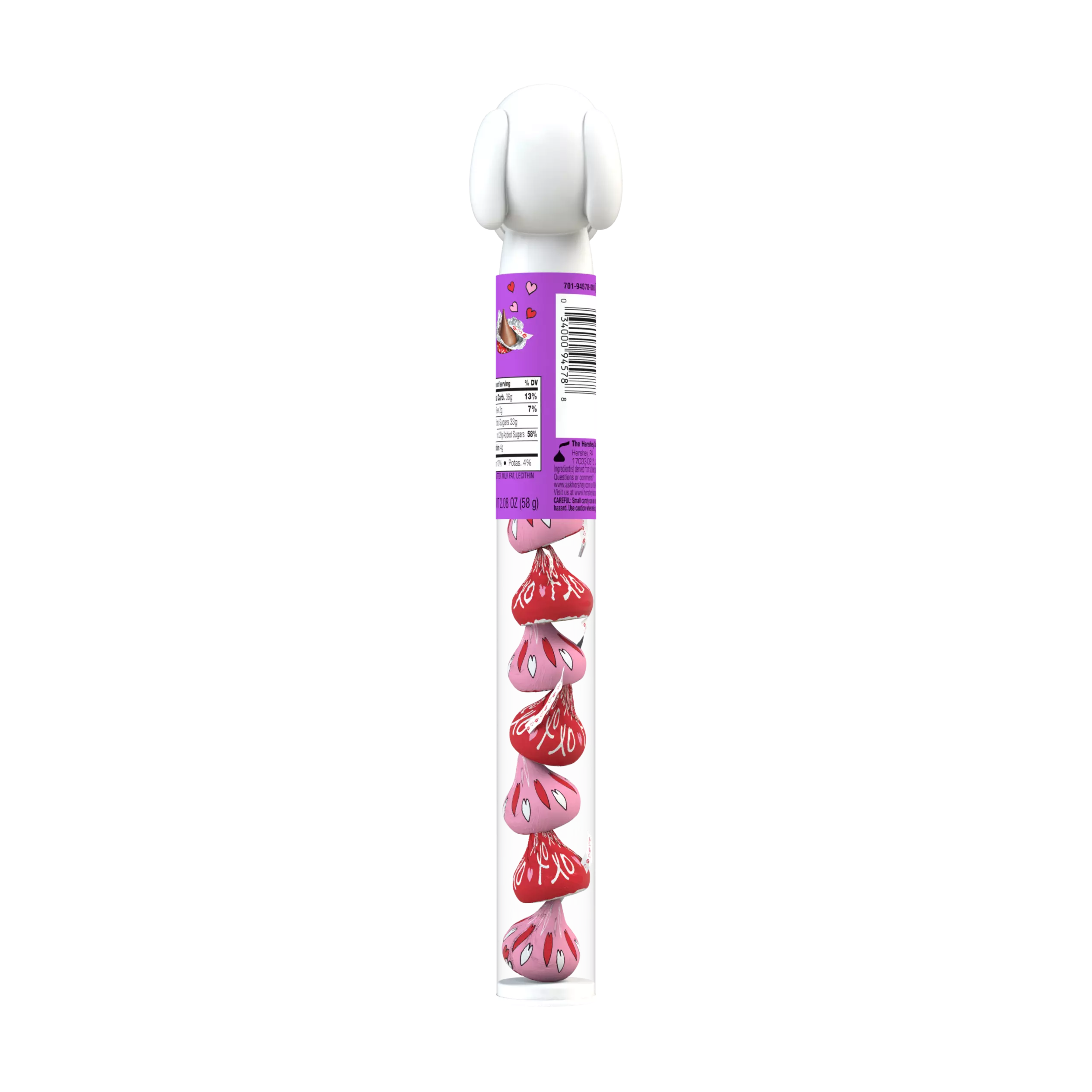HERSHEY'S KISSES Snoopy™ & Friends Foils Milk Chocolate Candy, 2.08 oz cane - Back of Package