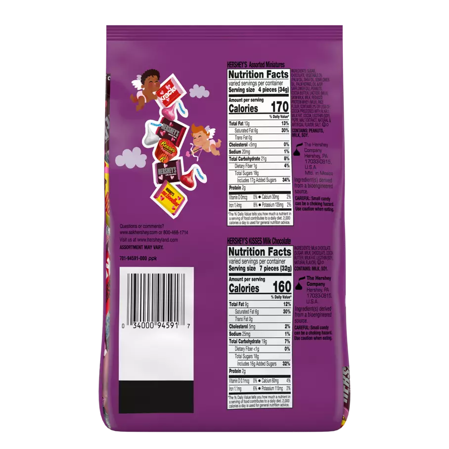 Hershey Cupid's Mix Assortment, 21.7 oz bag - Back of Package