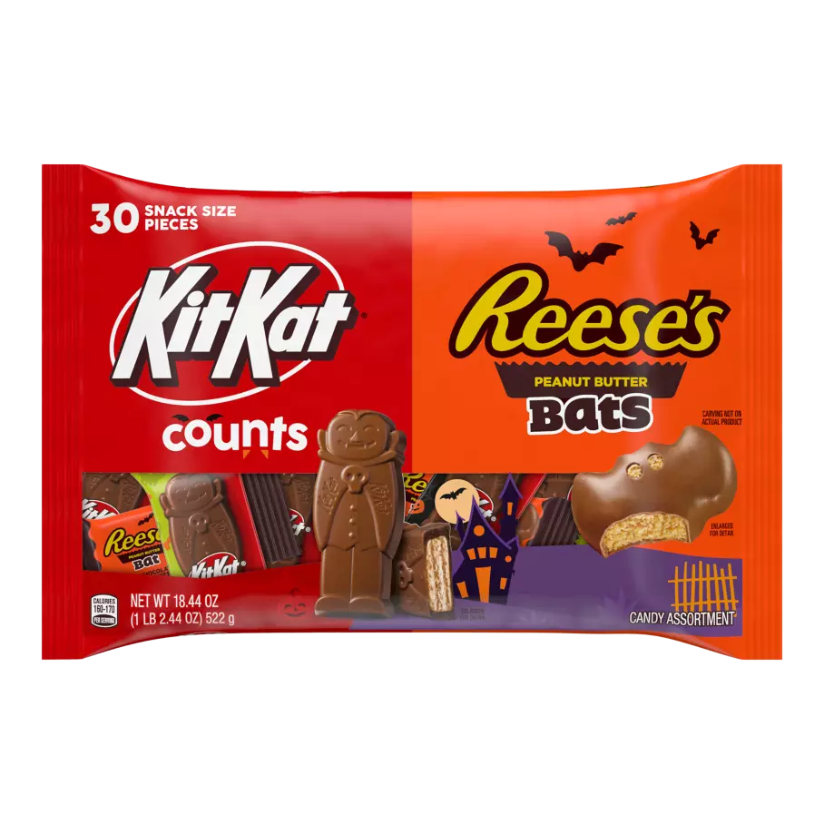 Hershey Halloween Chocolate Shapes Snack Size Assortment, 18.44 oz bag, 30 pieces - Front of Package