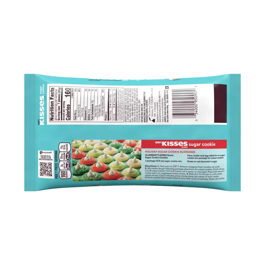 HERSHEY'S KISSES Sugar Cookie White Creme Candy, 9 oz bag - Back of Package