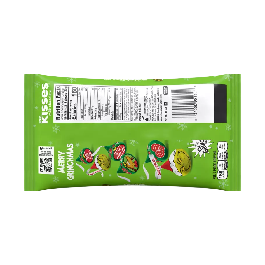 HERSHEY'S KISSES Milk Chocolates with Grinch® Foils, 9.5 oz bag - Back of Package