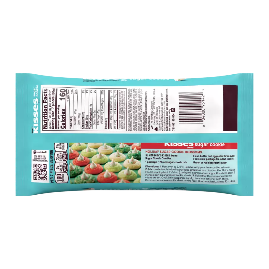 HERSHEY'S KISSES Sugar Cookie White Creme Candy, 7 oz bag - Back of Package