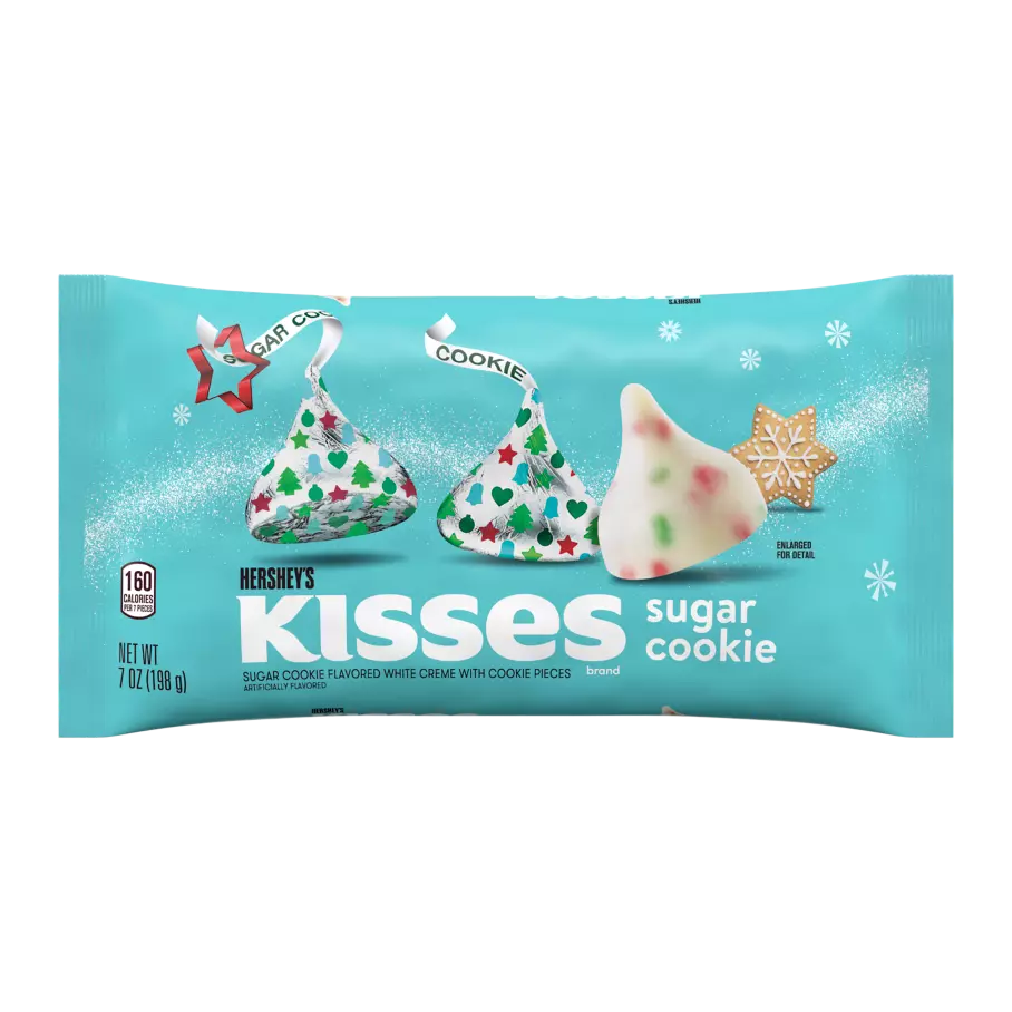 HERSHEY'S KISSES Sugar Cookie White Creme Candy, 7 oz bag - Front of Package
