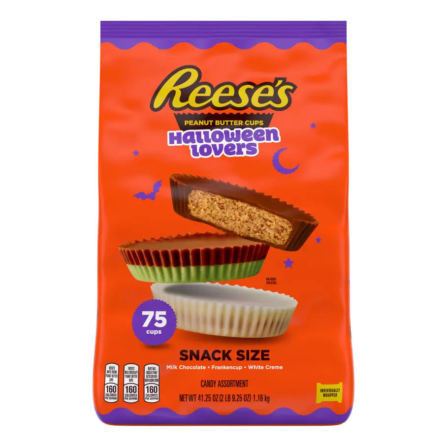 REESE'S Halloween Lovers Snack Size Assortment, 41.25 oz bag, 75 pieces - Front of Package