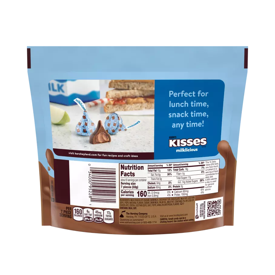 HERSHEY'S KISSES Milklicious Milk Chocolate Candy, 9 oz bag - Back of Package