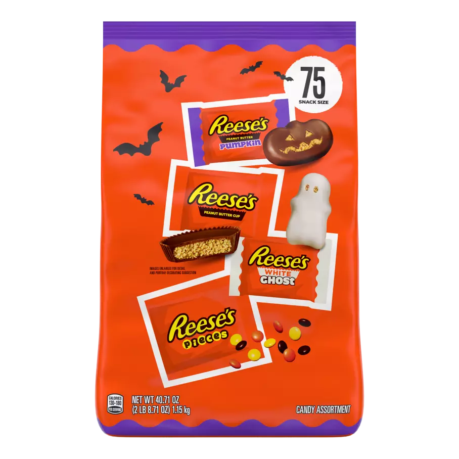 REESE'S Halloween Lovers Snack Size Assortment, 40.71 oz bag, 75 pieces - Front of Package