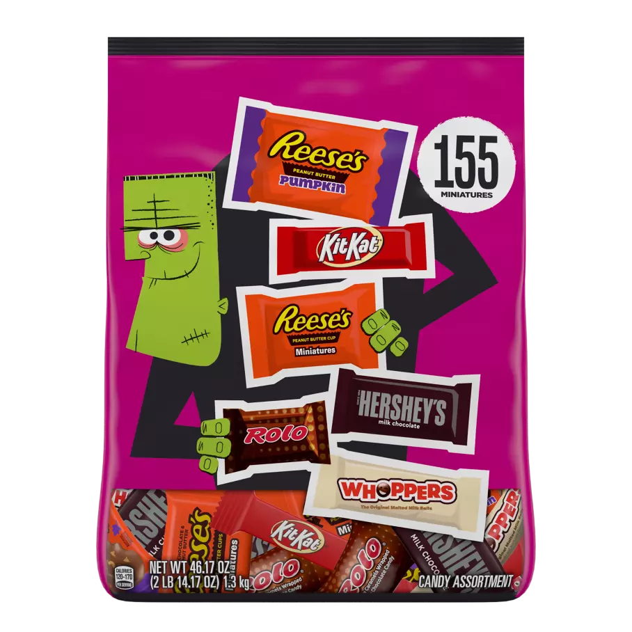 Hershey Halloween Chocolate Miniatures Assortment, 46.17 oz bag, 155 pieces - Front of Package