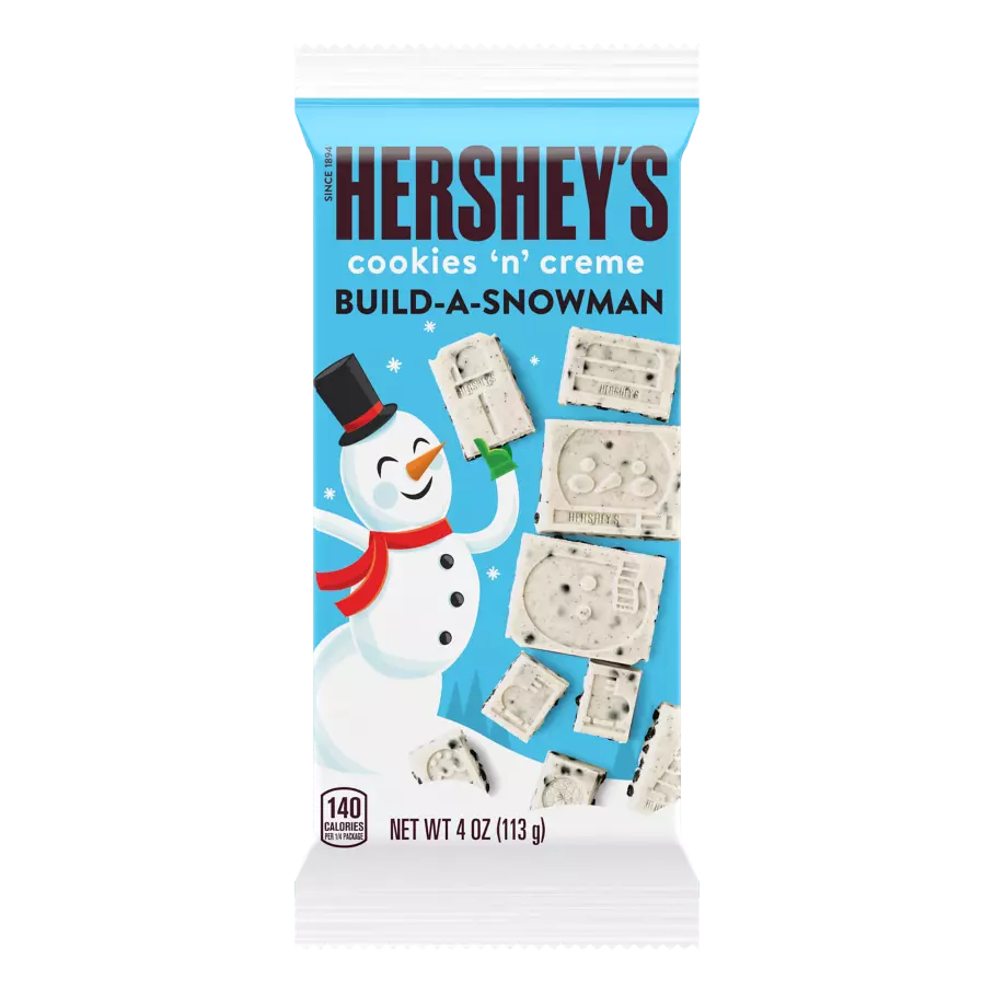 HERSHEY'S Build-A-Snowman COOKIES 'N' CREME XL Candy Bar, 4 oz - Front of Package