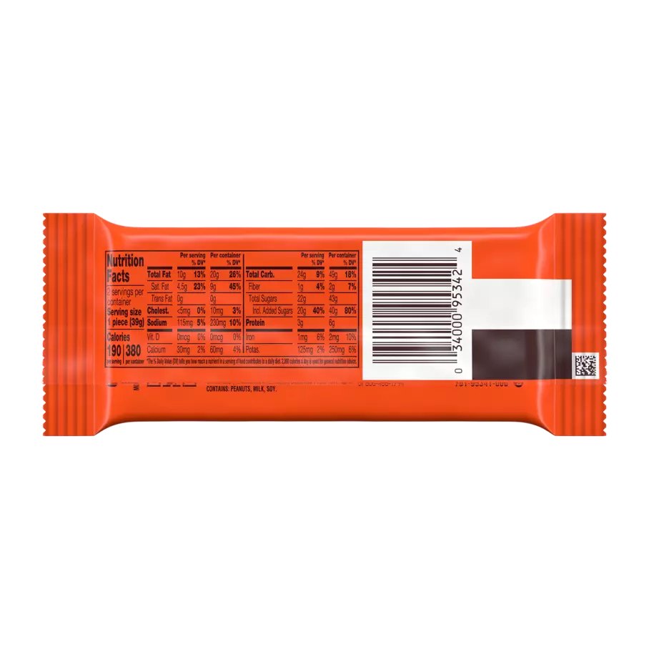 REESE'S Big Cup with Chocolate Lava Milk Chocolate King Size Peanut Butter Cups, 2.8 oz - Back of Package