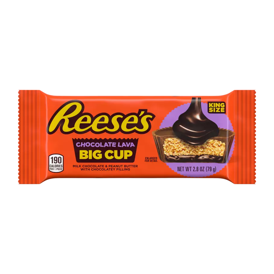 REESE'S Big Cup with Chocolate Lava Milk Chocolate King Size Peanut Butter Cups, 2.8 oz - Front of Package